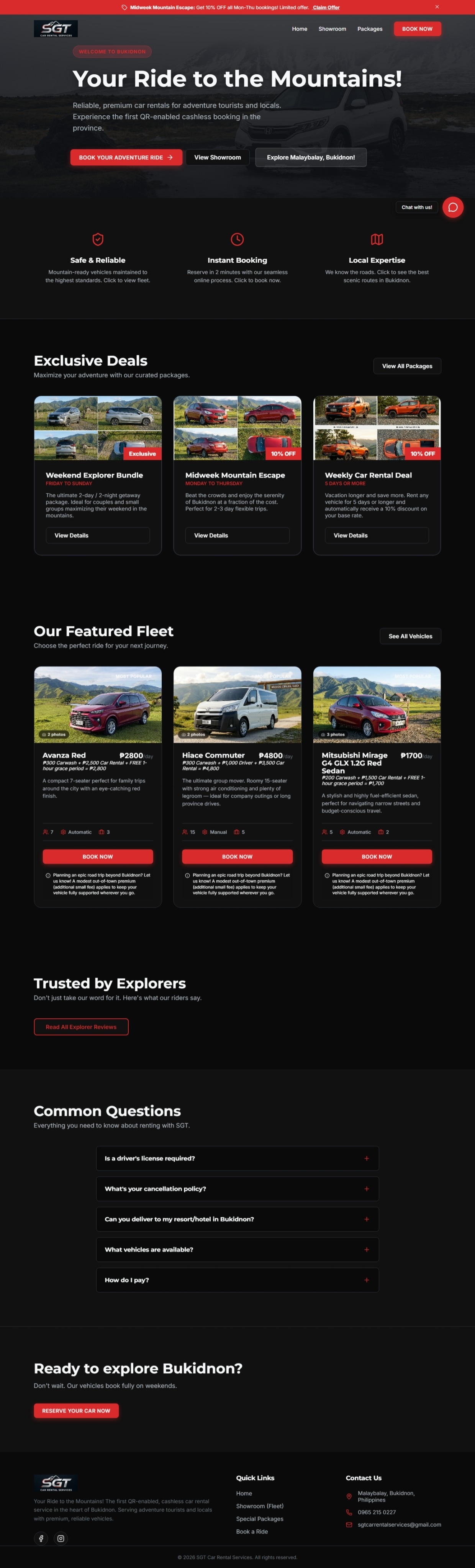 SGT Car Rental Services - Mountain adventure car rental website